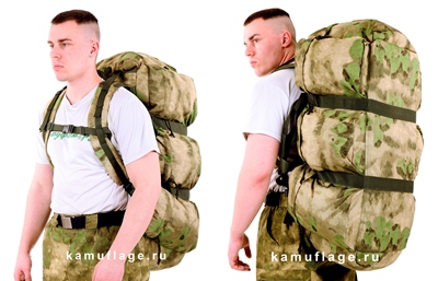На фото баул КЕ с рюкзачными лямками в положении на спине. Такой способ транспортировки подходит для коротких дистанций. Баул не является равноценной заменой рюкзаку.